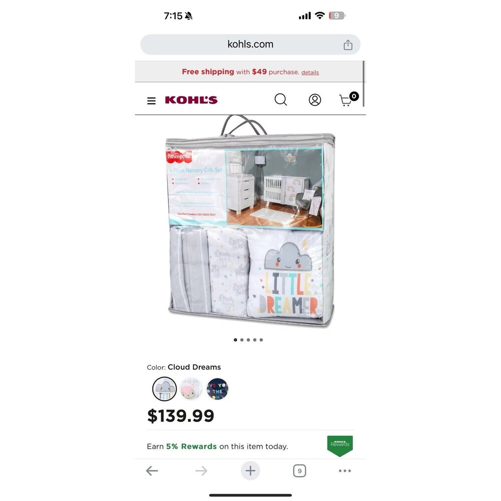Fisher Price Little Dreamer 4 Piece Nursery Crib Bedding RETAILS‎ $139 at Kohls - Picture 3 of 3